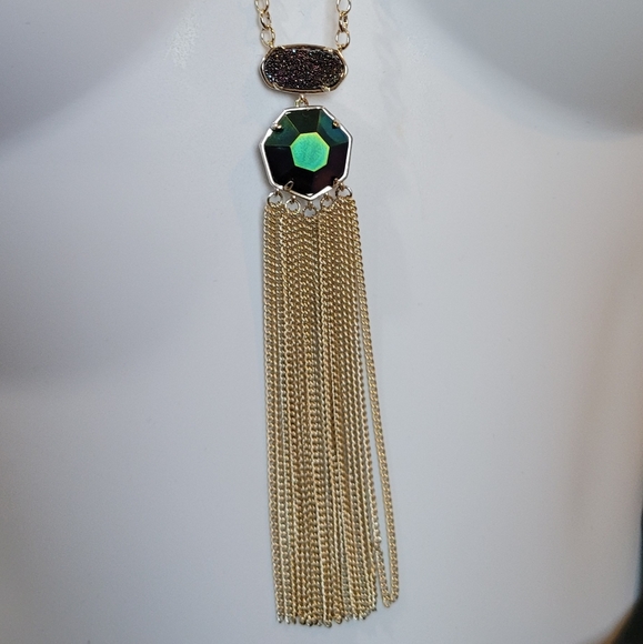 Kendra Scott Long Custom Necklace Multi Drusy Mystic Iridescent Gold - Picture 13 of 14